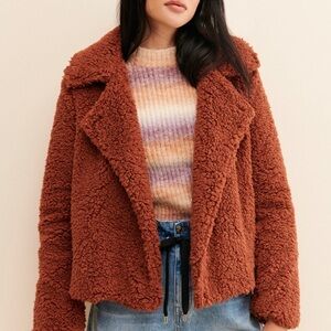 BB Dakota Teddy as She Goes faux-fur jacket in rustic brown